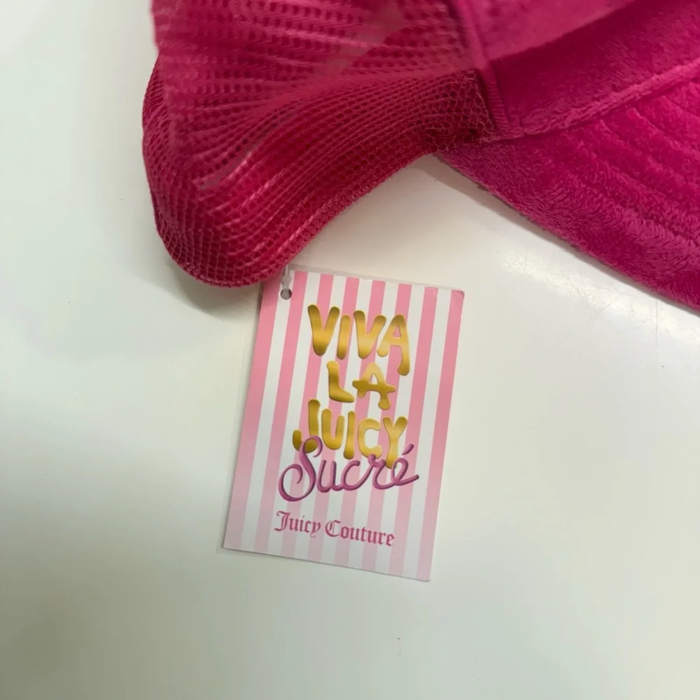 Juicy Couture Hat Hot Pink Trucker Mesh Cap Velour‎ Crystals Adjustable Y2K